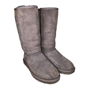 UGG Boots Womens 6 Classic Shearling Brown Suede Sheepskin Fur Pristine 12" Tall